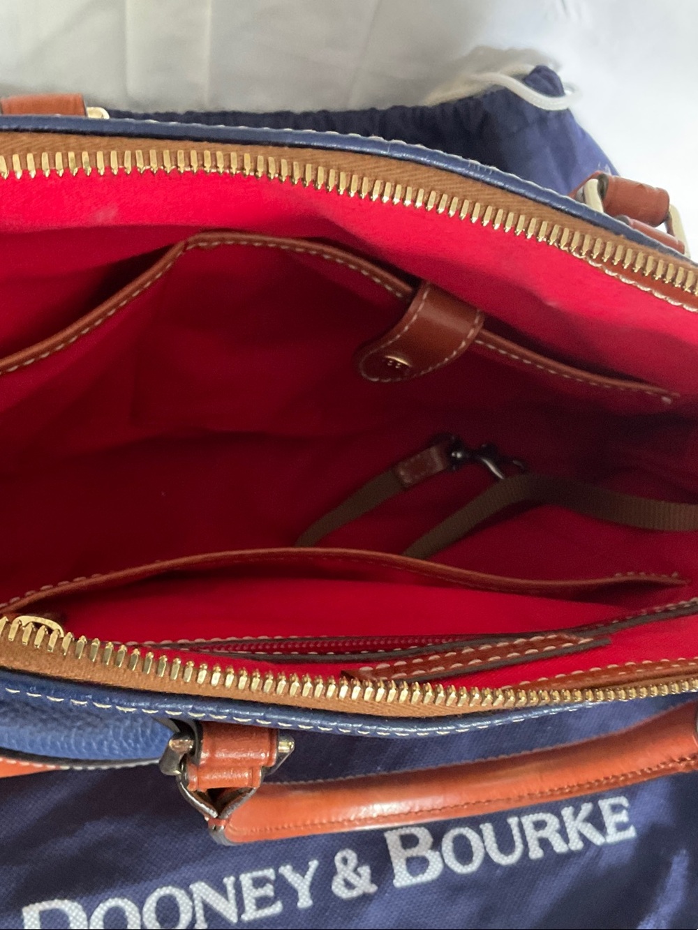 Dooney & Bourke Navy with Tan Trim Pebbled Leather Satchel - Picture 4 of 4